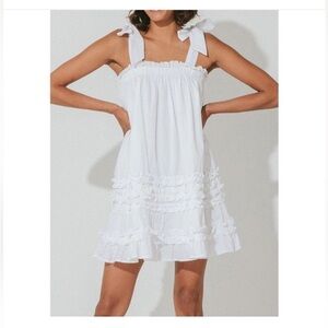 Cleobella Kari Mini Dress Organic White  Cotton Poplin Lined Party Sz M NEW
